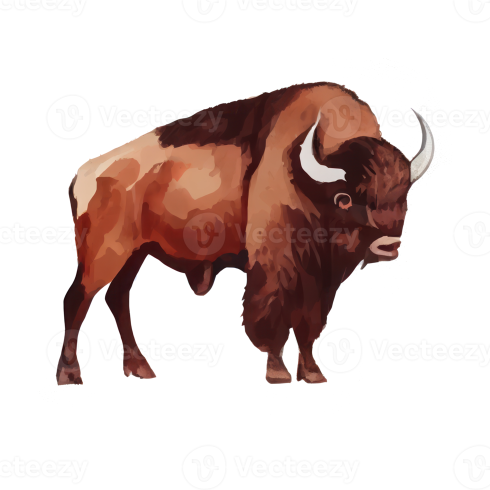 Watercolor Bison . AI Generated png