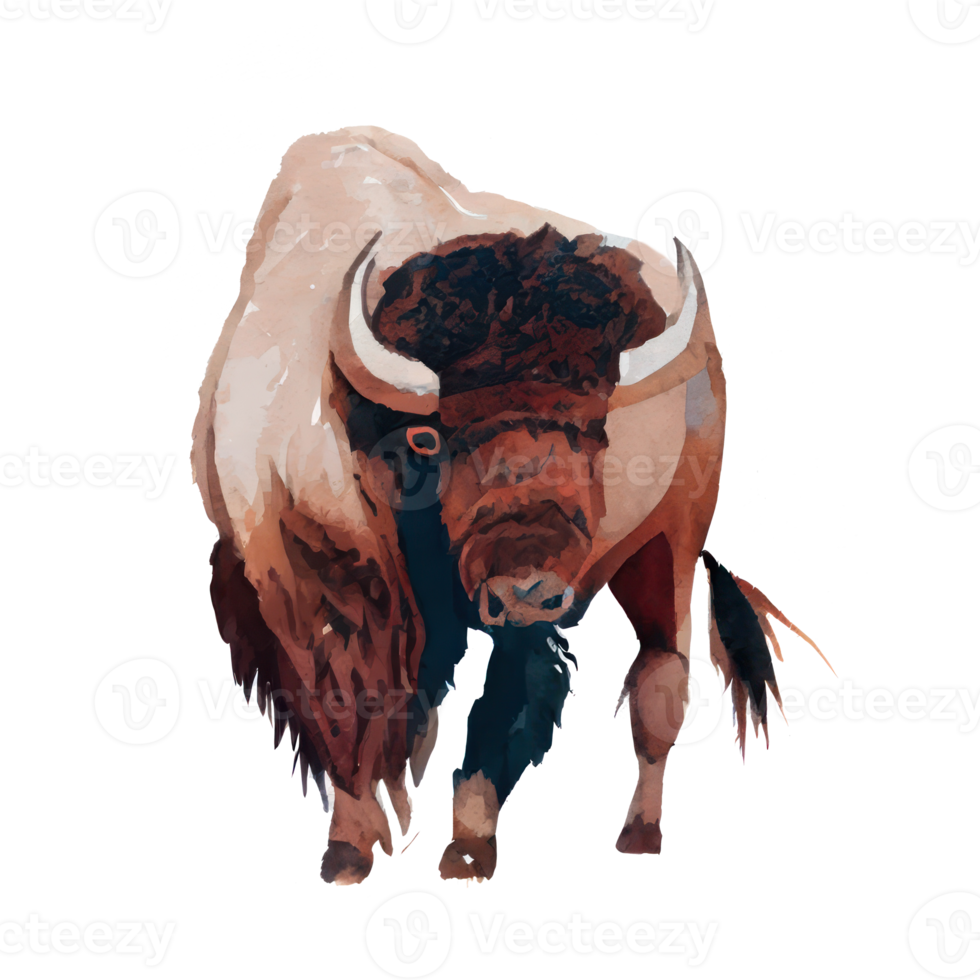 Watercolor Bison . AI Generated png