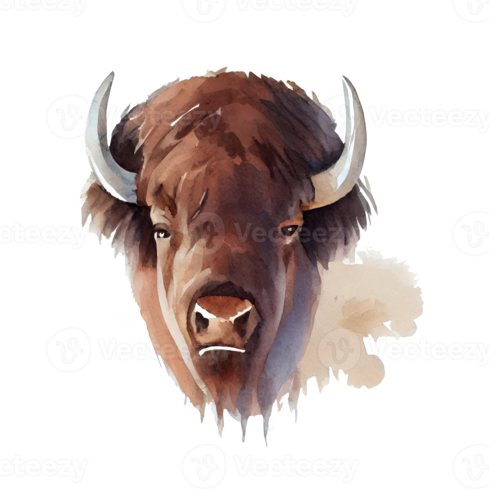 Watercolor Bison . AI Generated png