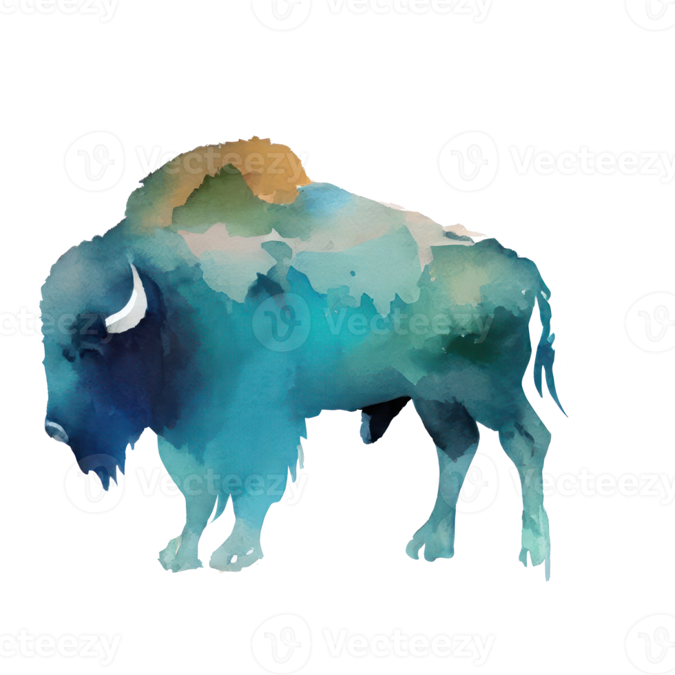 Watercolor Bison . AI Generated png