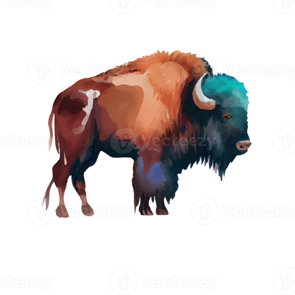 Watercolor Bison . AI Generated png