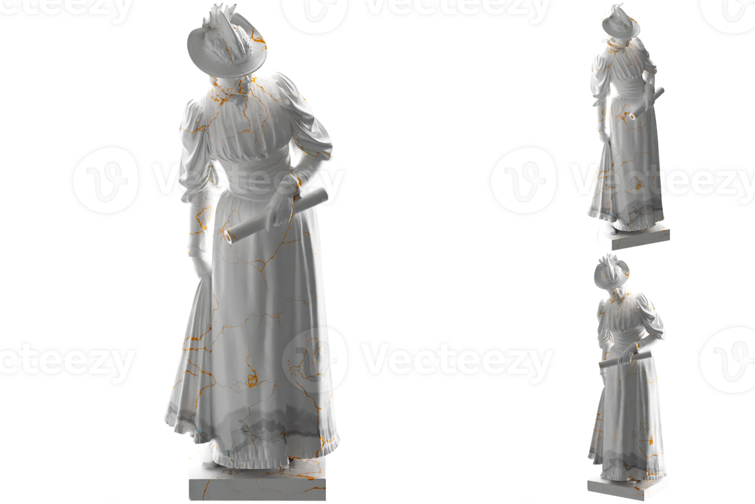 Dame Émilie Marie rôder statue dans blanc marbre avec or détails parfait pour vêtements, album couvertures png