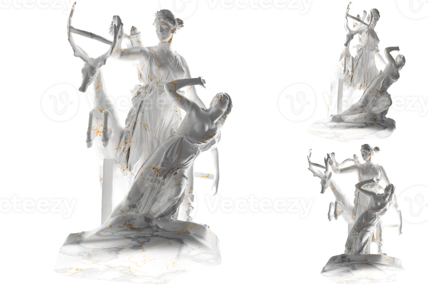 Renaissance gold Artemis and Iphigeneia statue 3D render perfect for fashion, album covers png