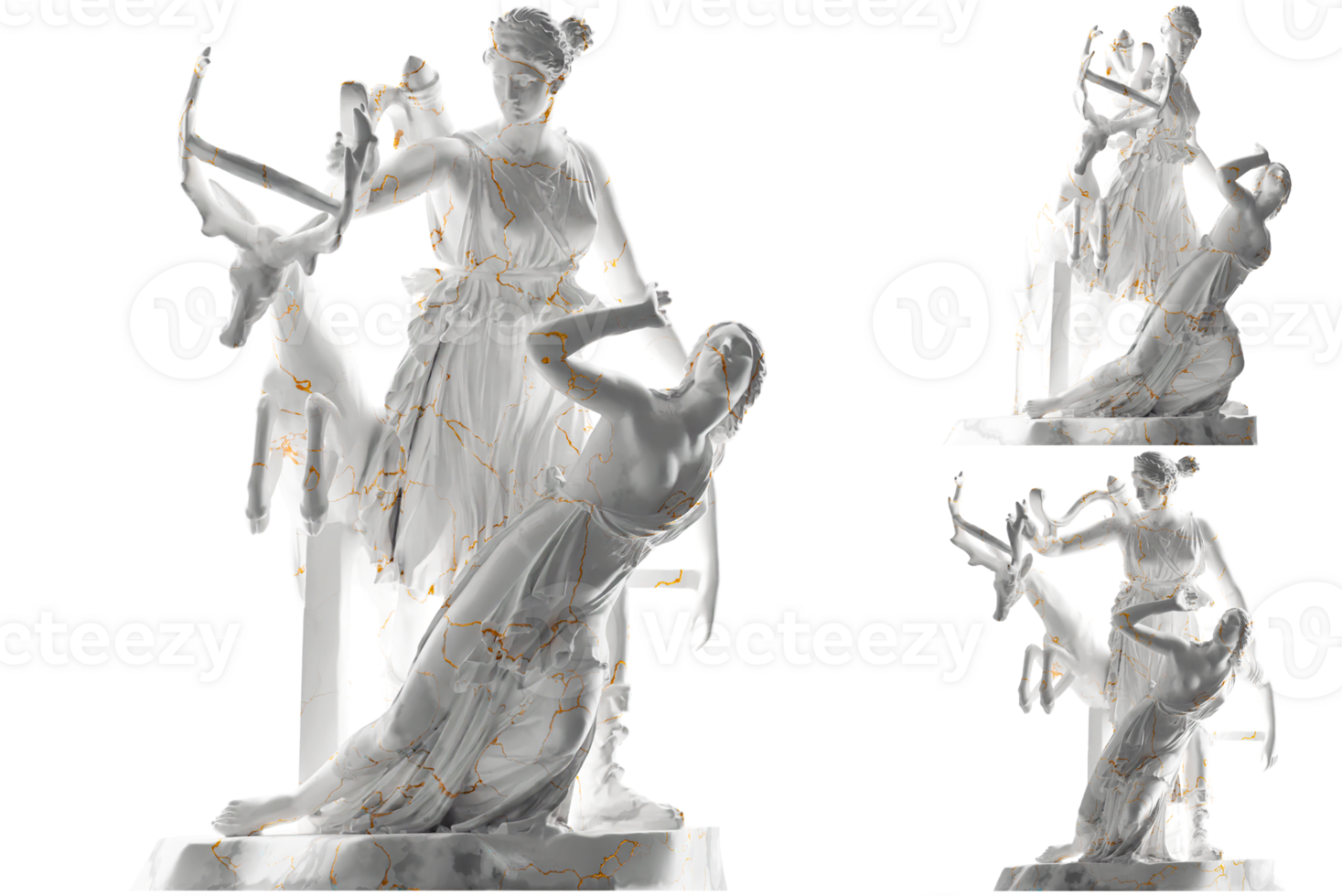 Renaissance gold Artemis and Iphigeneia statue 3D render perfect for fashion, album covers png