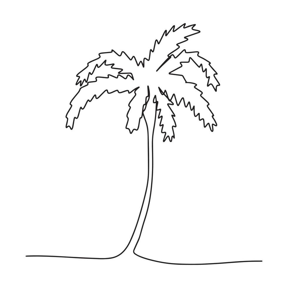 Drawing of a palm tree with one continuous line . The concept of a decorative coconut palm for wall decor, poster printing and travel vacation travel company. vector