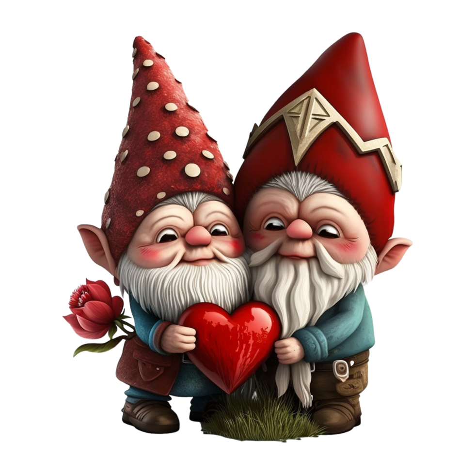 Valentin journée gnome avec rose cœurs png