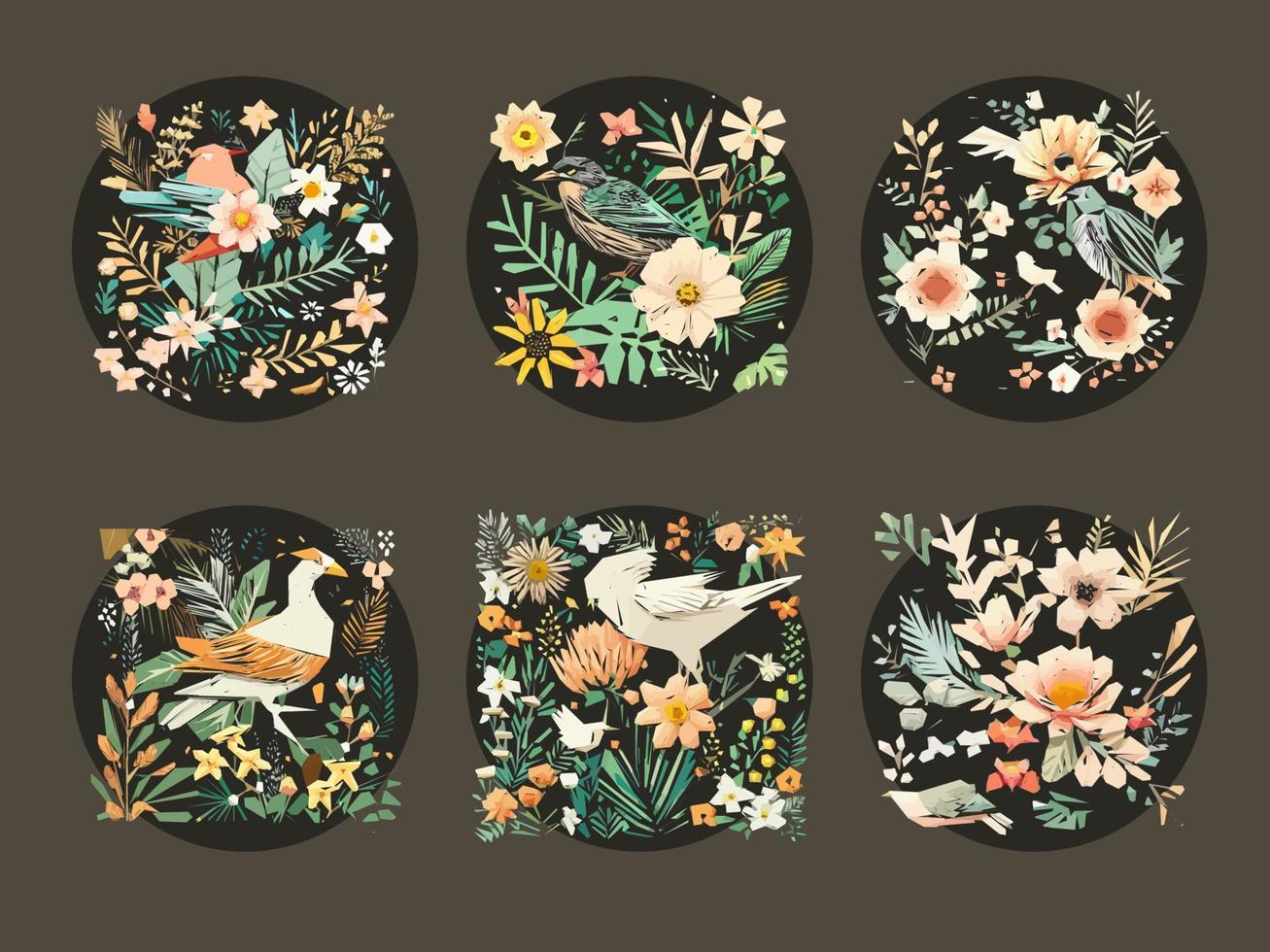 primavera aves y flores adornos ilustración vector