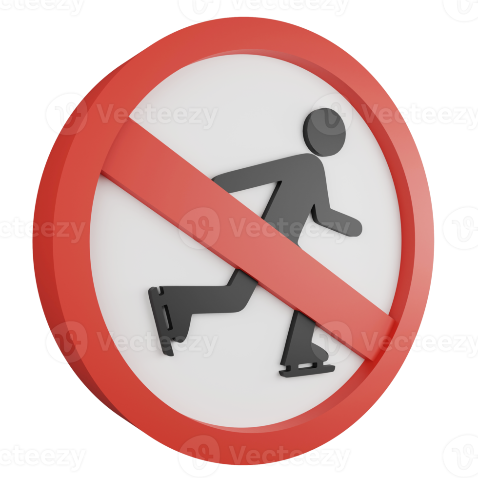 3D render no skating sign icon isolated on transparent background, red mandatory sign png