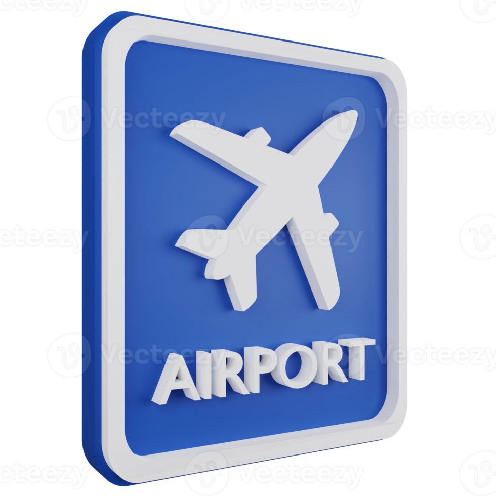 3D render airport sign icon isolated on transparent background, blue informative sign png