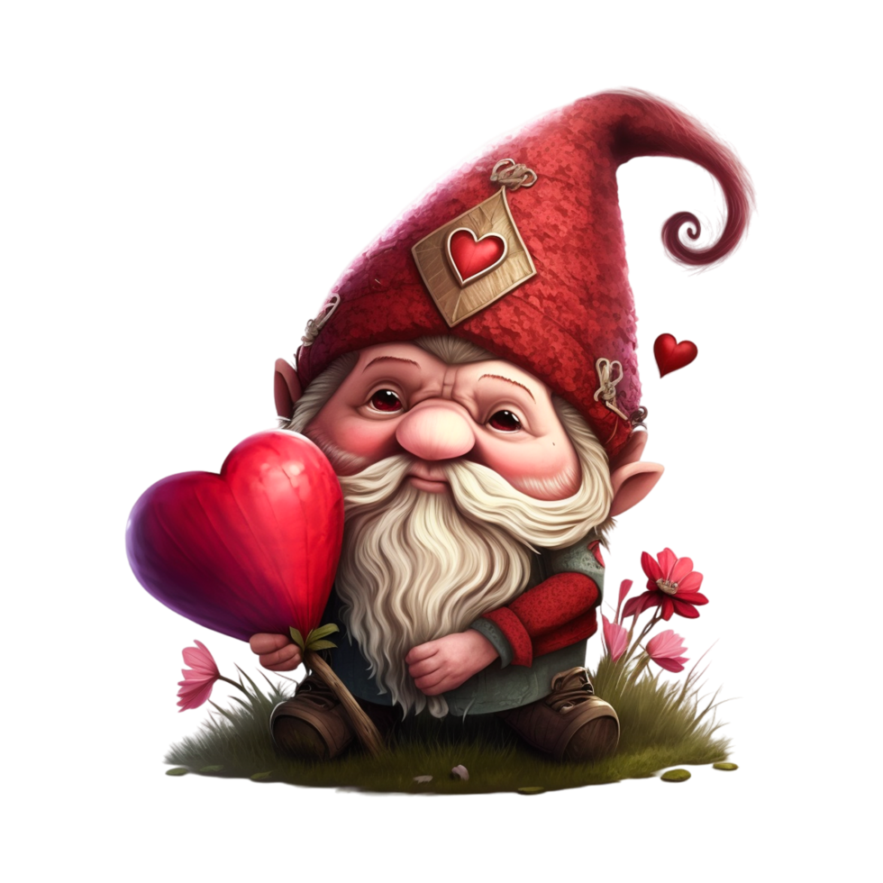 valentines journée gnome en portant l'amour rouge cœur png