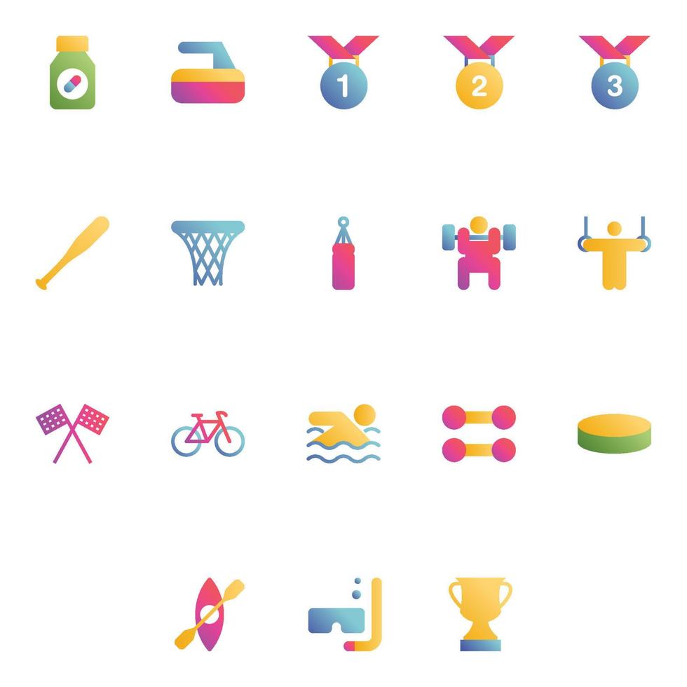 Gradient color icons for Sports. vector