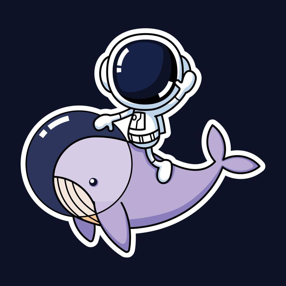 linda astronauta dibujos animados personaje montando un ballena. prima vector gráfico activo.