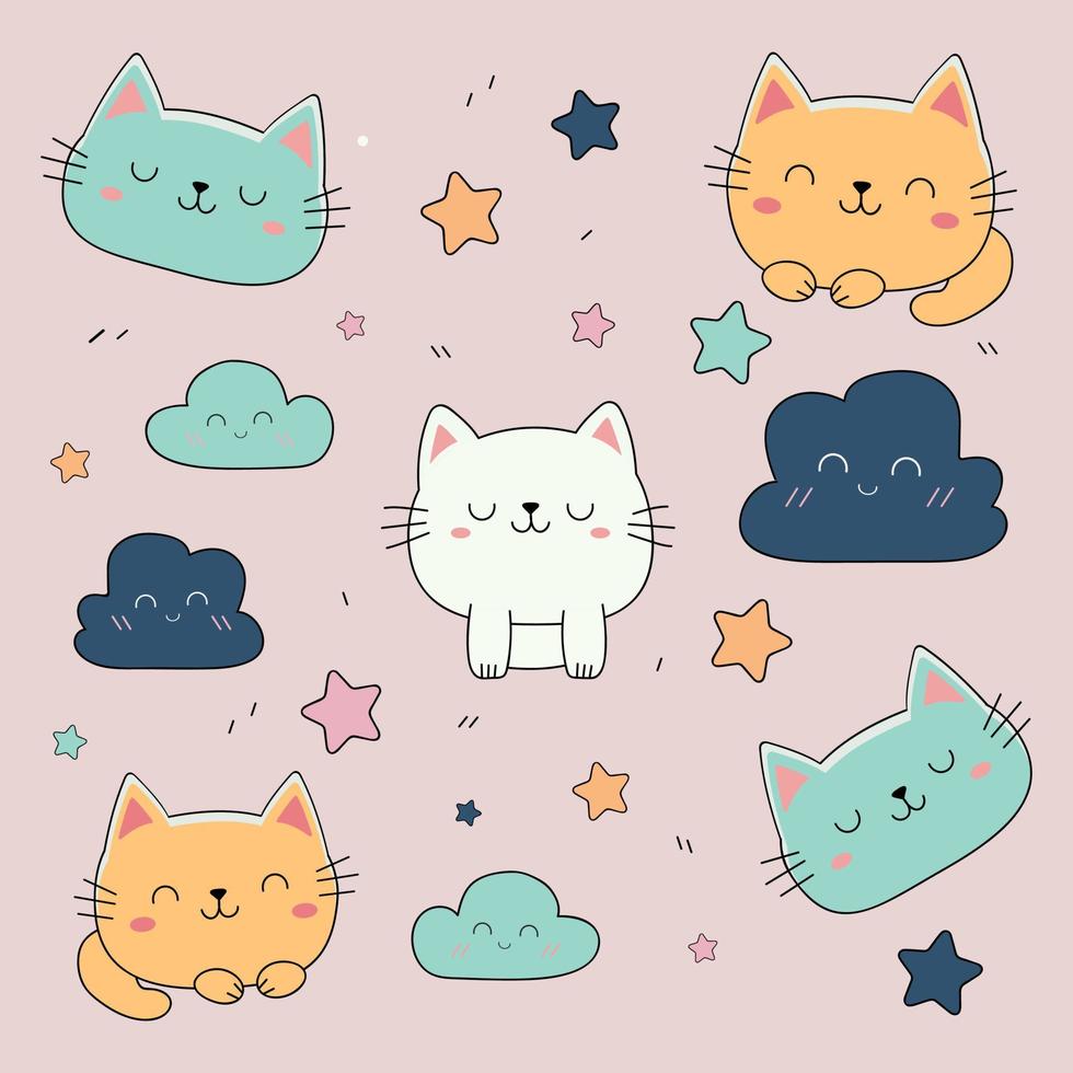 cute cats pattern in kawaii style 22882160 Vector Art at Vecteezy