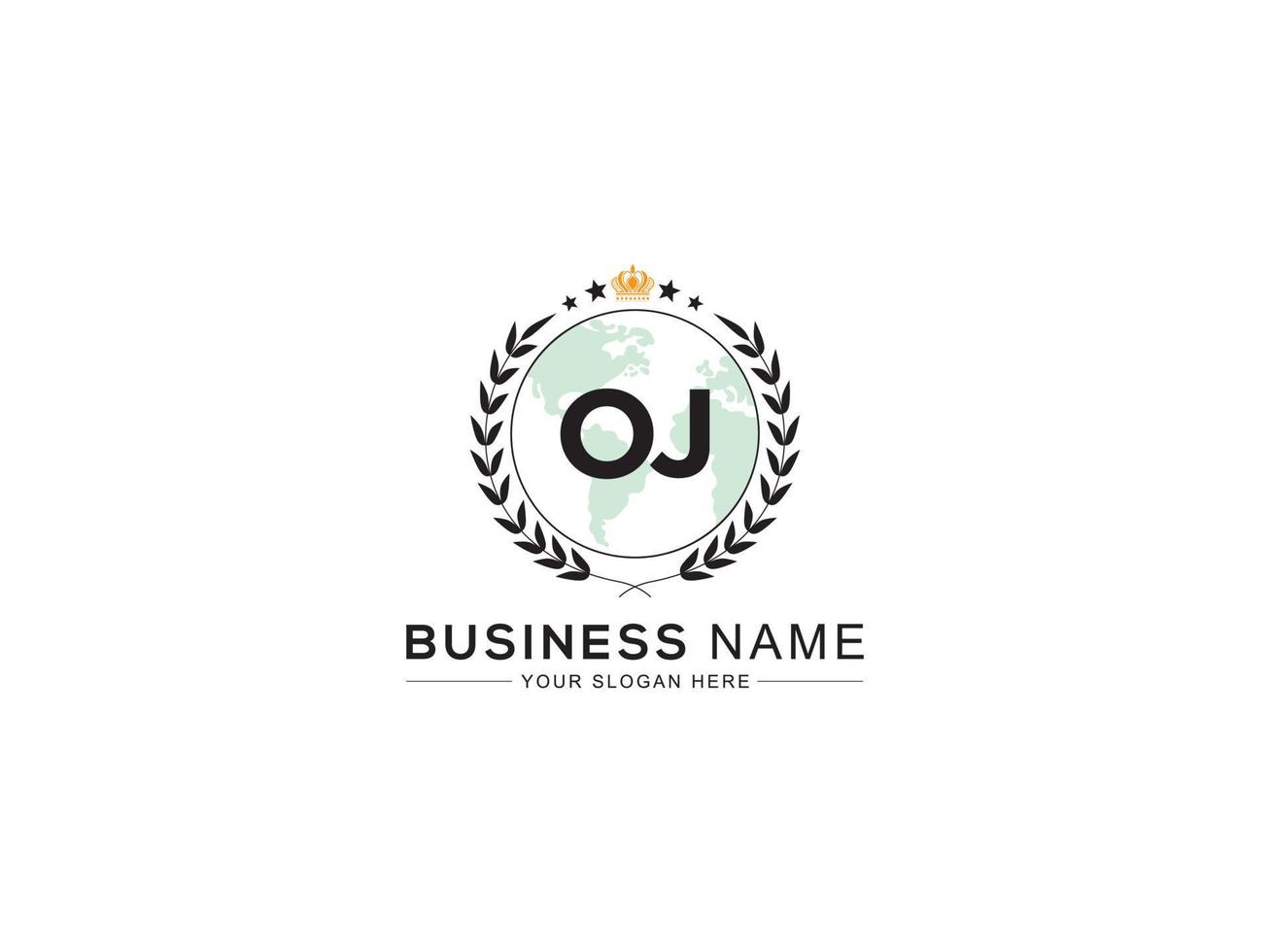 Minimalist Oj Logo Icon, Alphabet OJ Logo Letter Vector Crown Star Icon