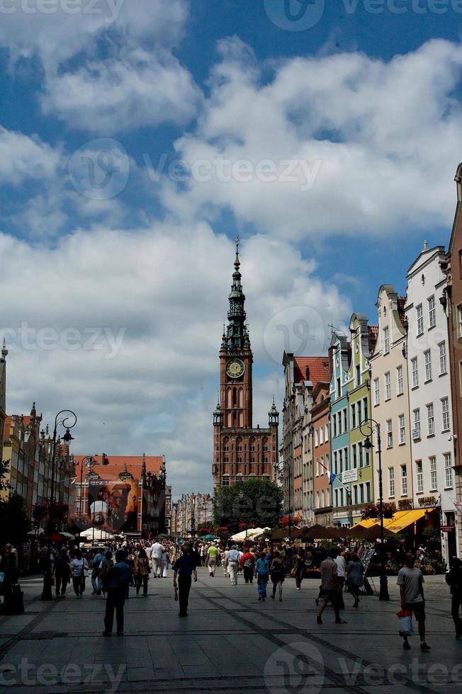 landscape of historic tenement houses from the city of Gdansk in Poland photo