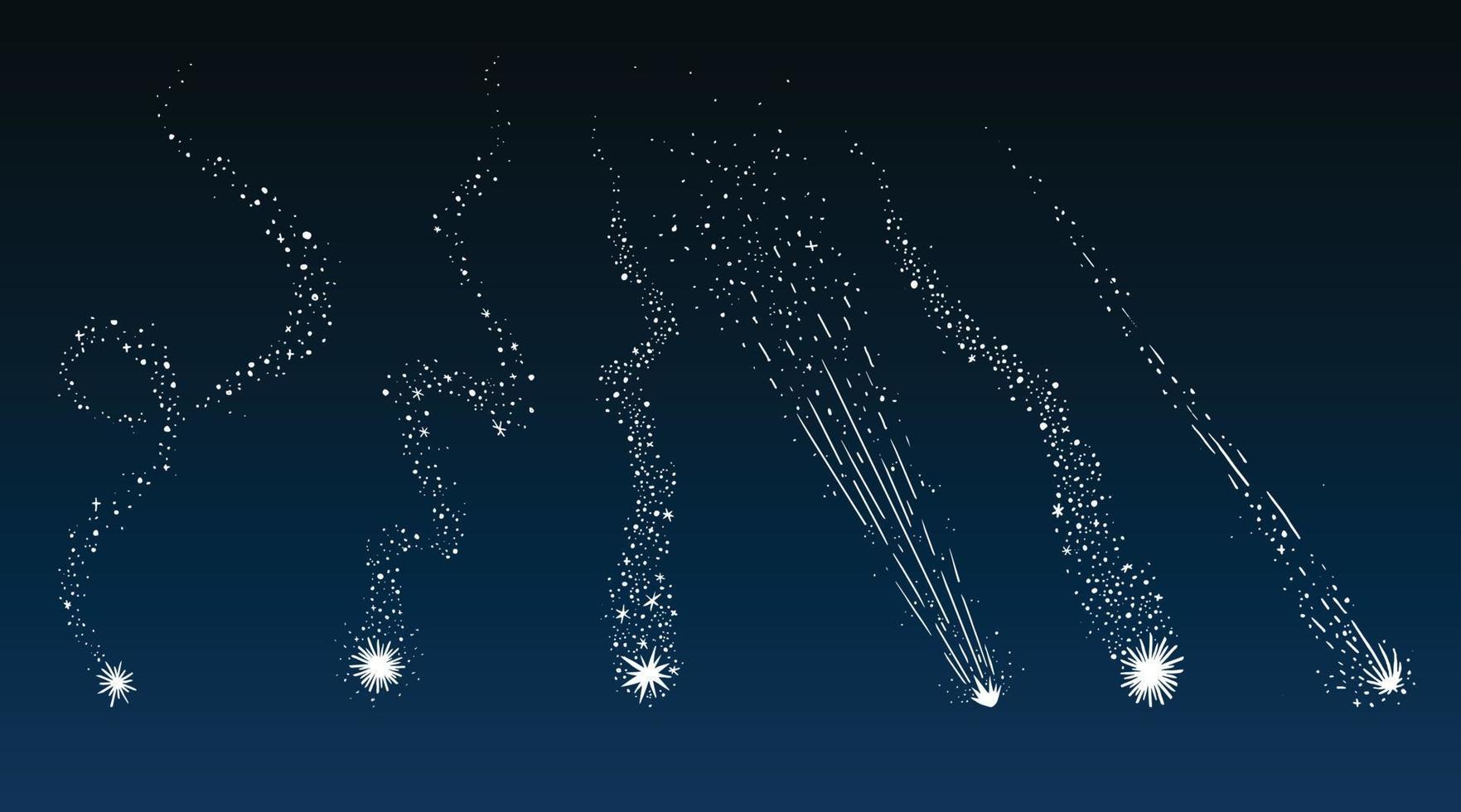 Vector illustration of shooting stars against the night sky background.