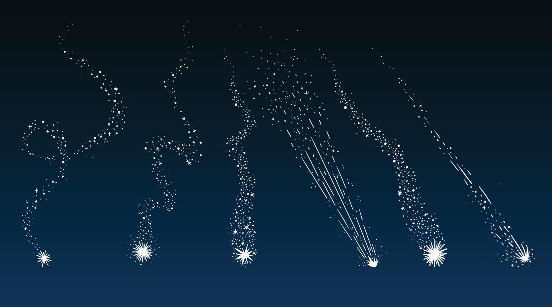 ilustración vectorial de estrellas fugaces contra el fondo del cielo nocturno. vector