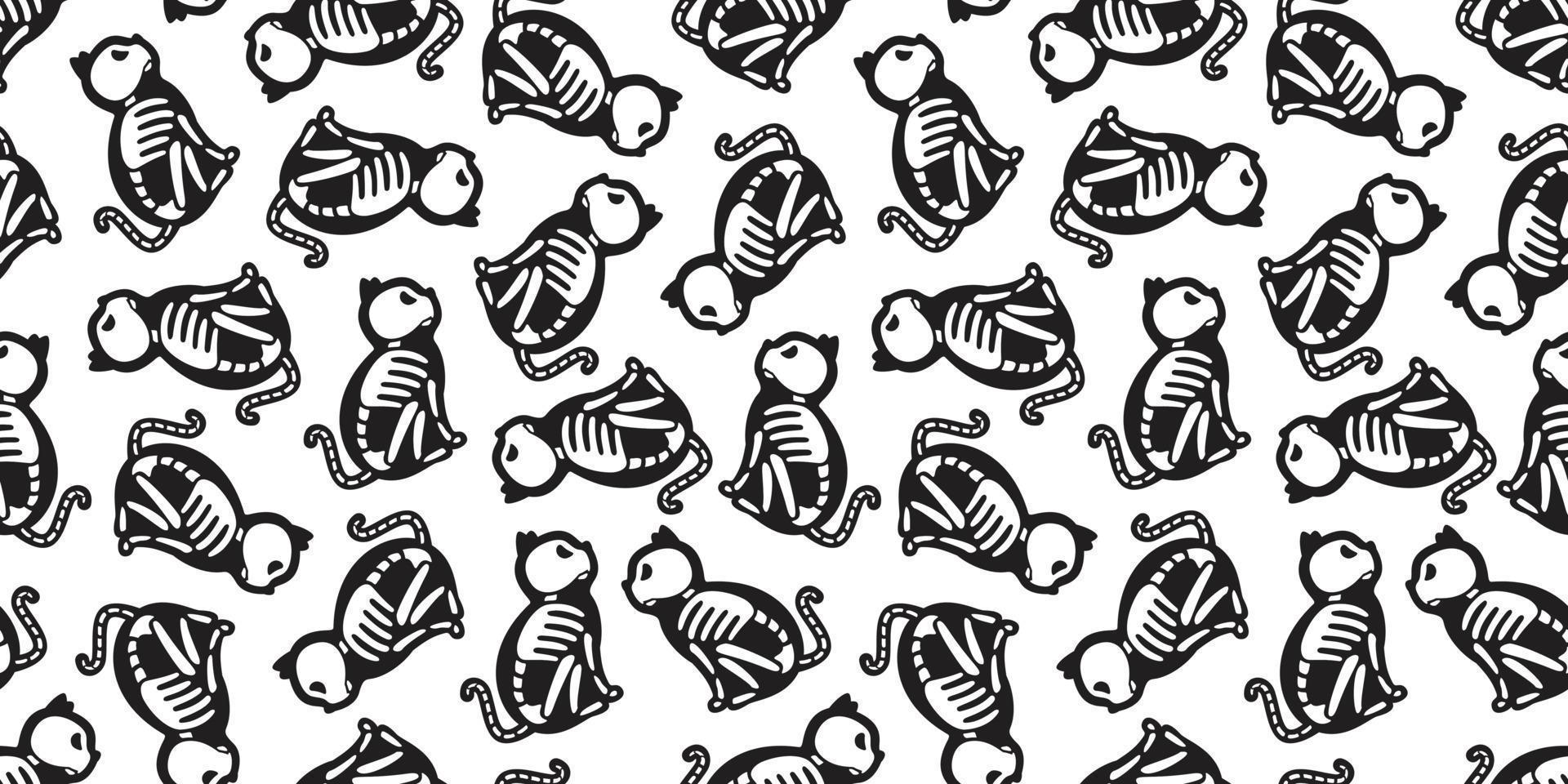 Cat seamless pattern Halloween vector cat Skull skeleton bone Ghost isolated wallpaper background doodle