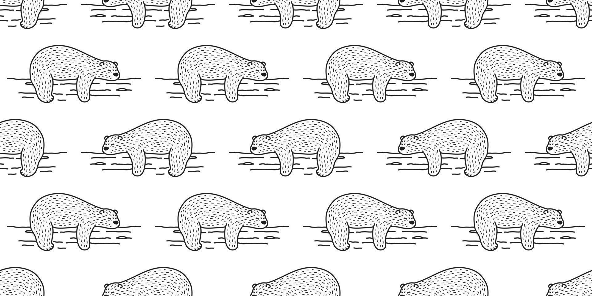 Bear seamless pattern vector Polar Bear sleep log doodle wallpaper background isolated white