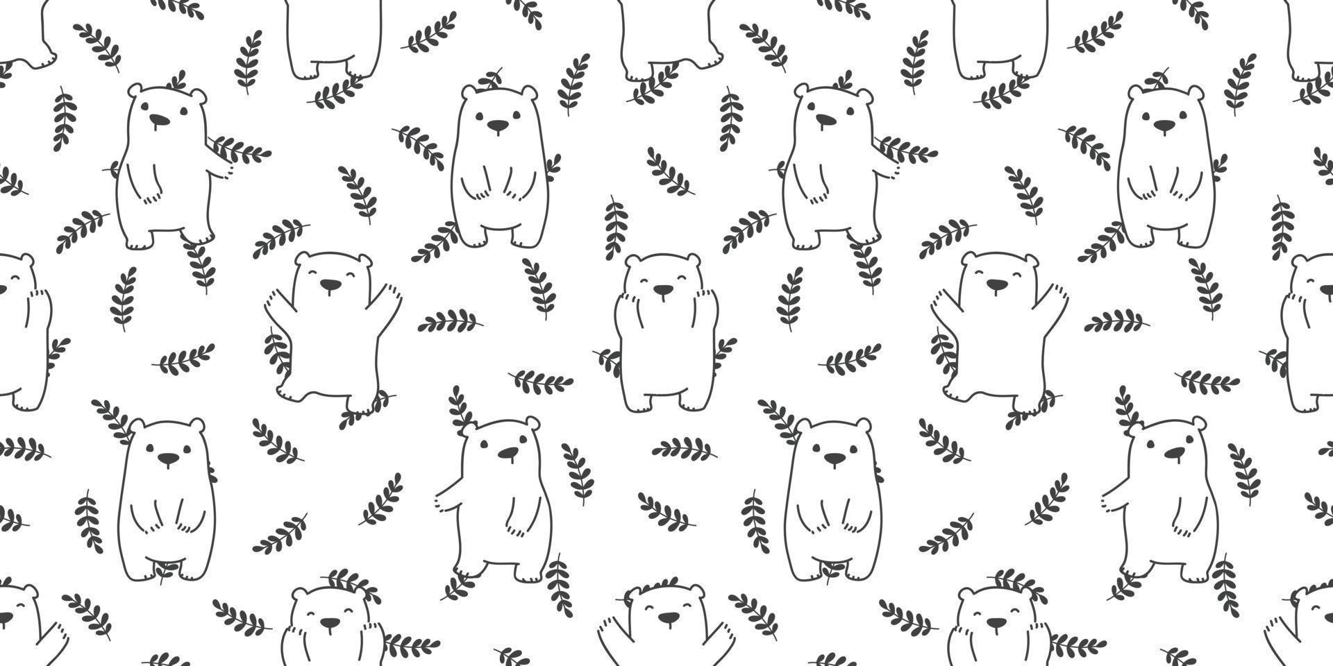 Bear seamless pattern polar bear isolated teddy leaf vector wallpaper background