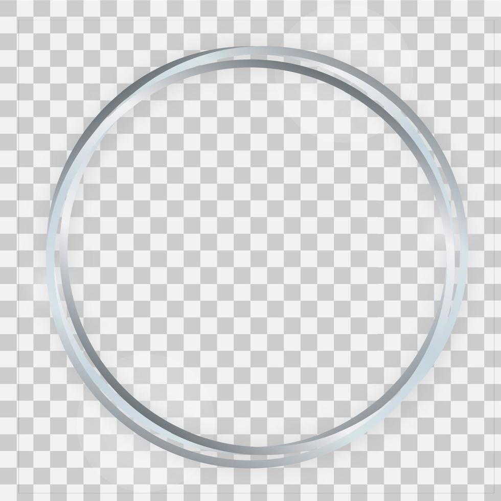 Triple silver shiny circle frame with glowing effects and shadows on background. Vector illustration