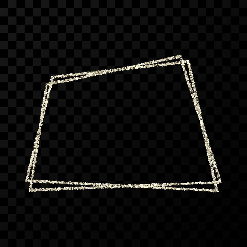 Silver double trapezoid frame. Modern shiny frame with light effects isolated on dark background. Vector illustration.