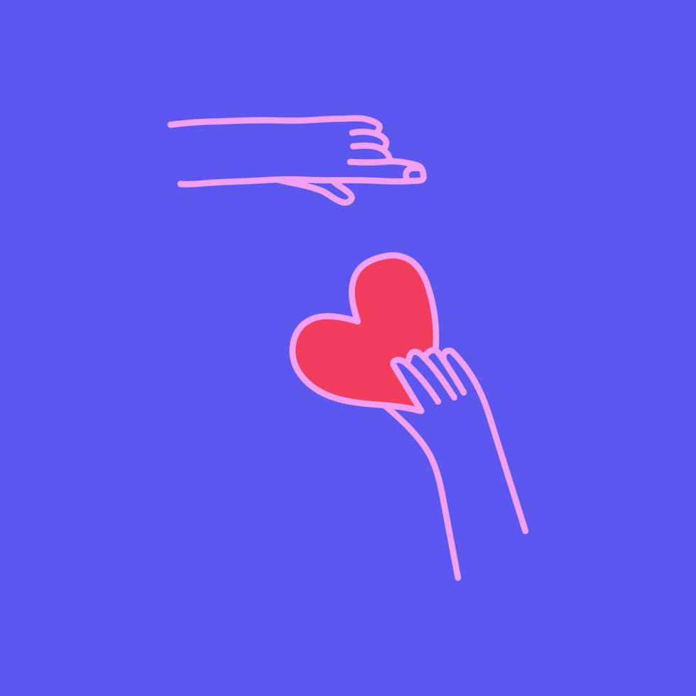 Minimalistic doodle vector hand drawn illustration. Hand with heart