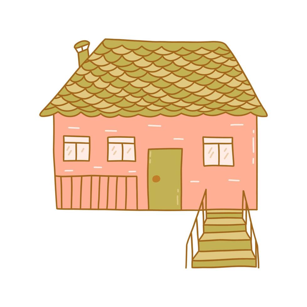 House with terrace and stairs. Vector doodle clip art
