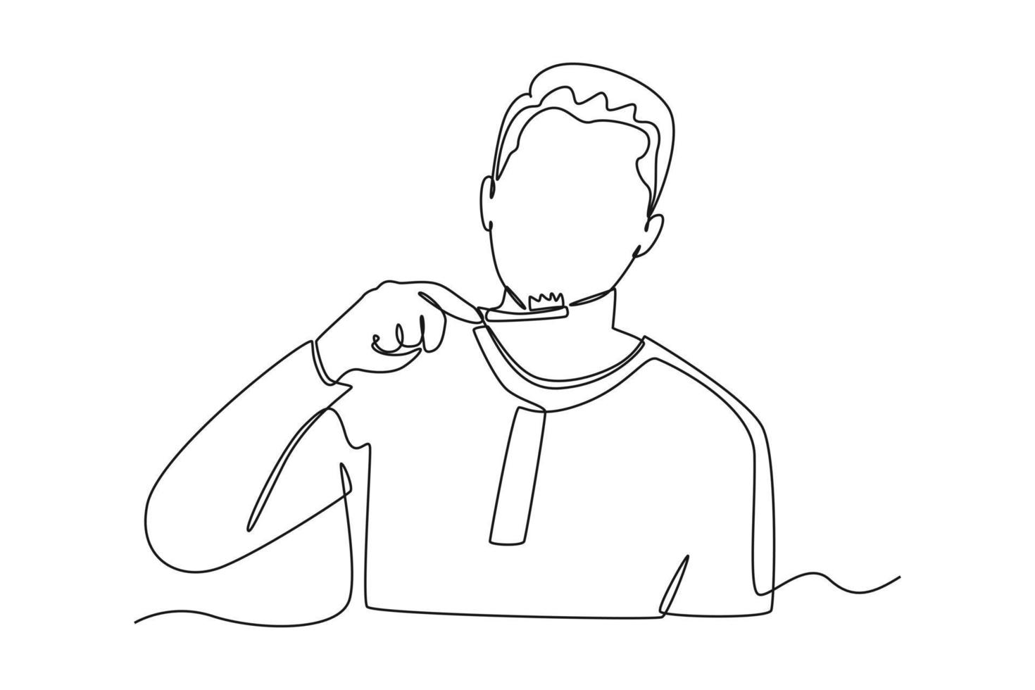 Single one line drawing man brushing teeth. Bathroom activities concept. Continuous line draw design graphic vector illustration.