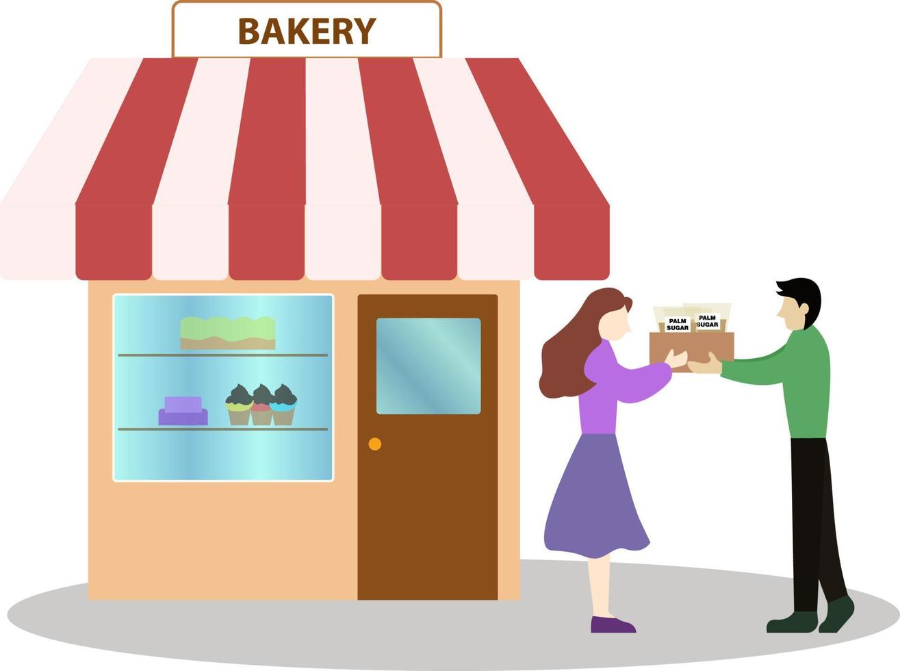 the baker receives foodstuff stock for his bakery, customer order stock for his store vector