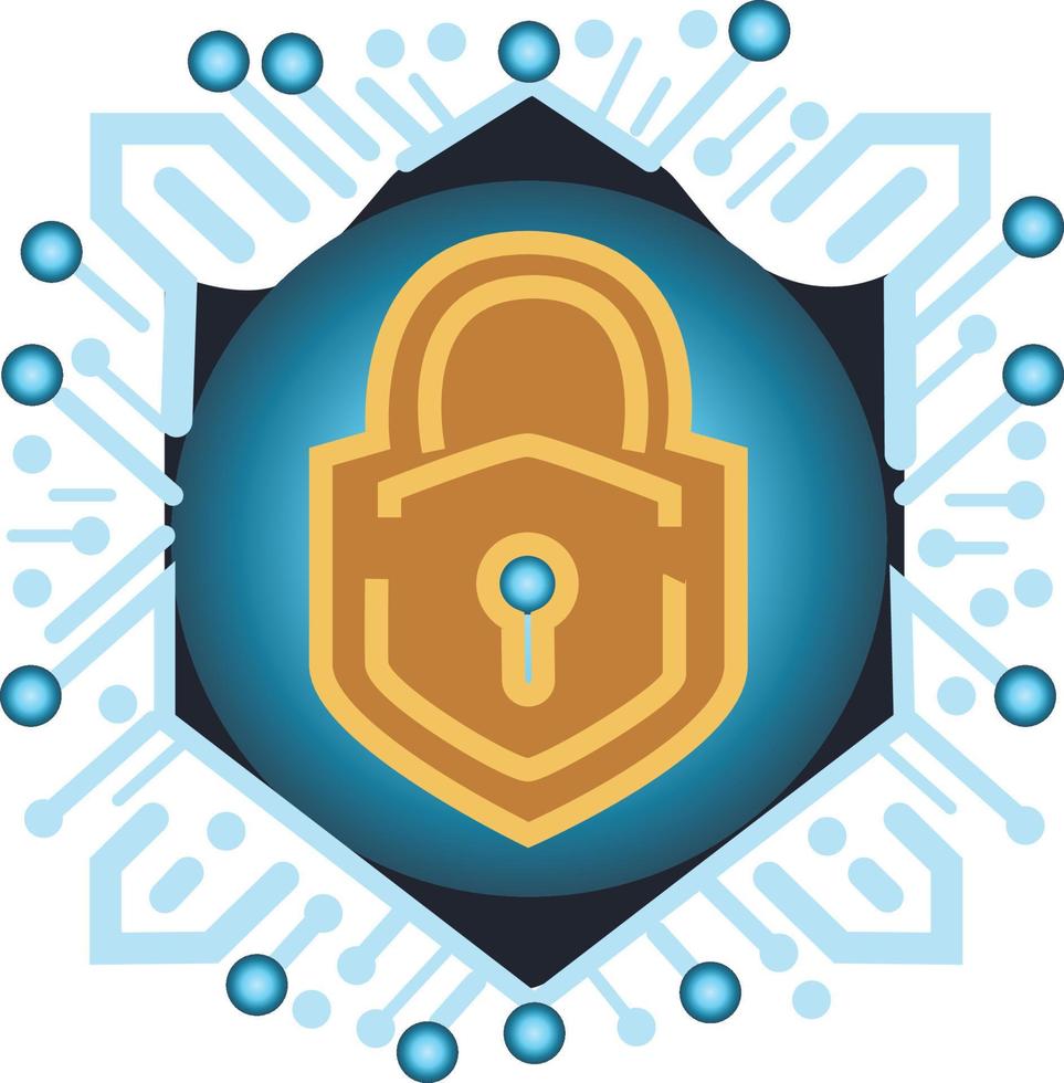 A blue and yellow shield with a logo for a cyber security company. vector