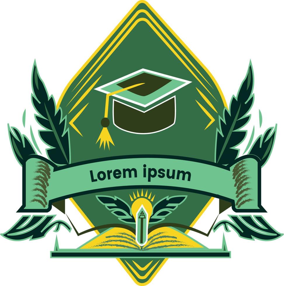 un verde y amarillo logo con un graduación gorra y cinta vector