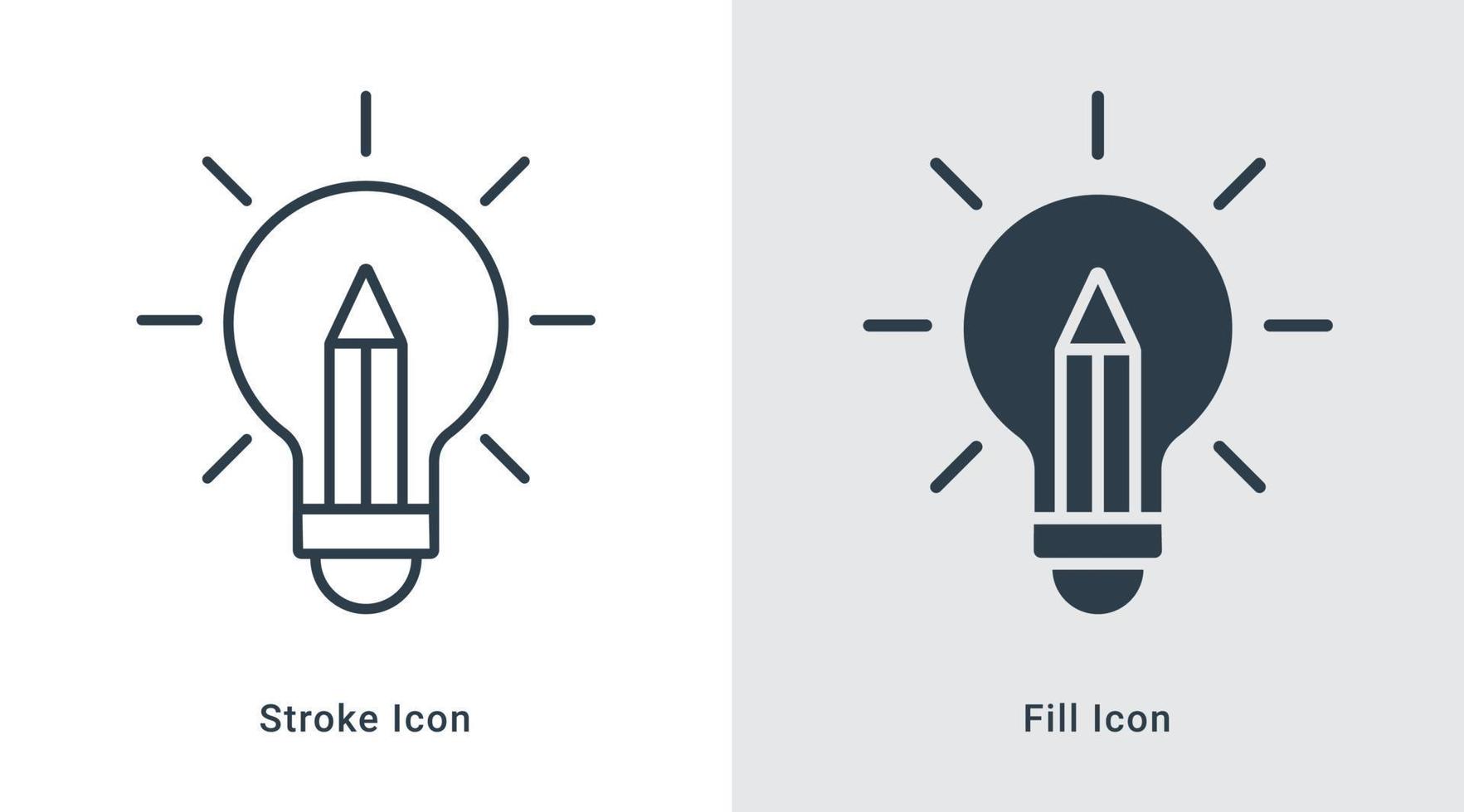 Light bulb with pen idea icon line art and fill vector