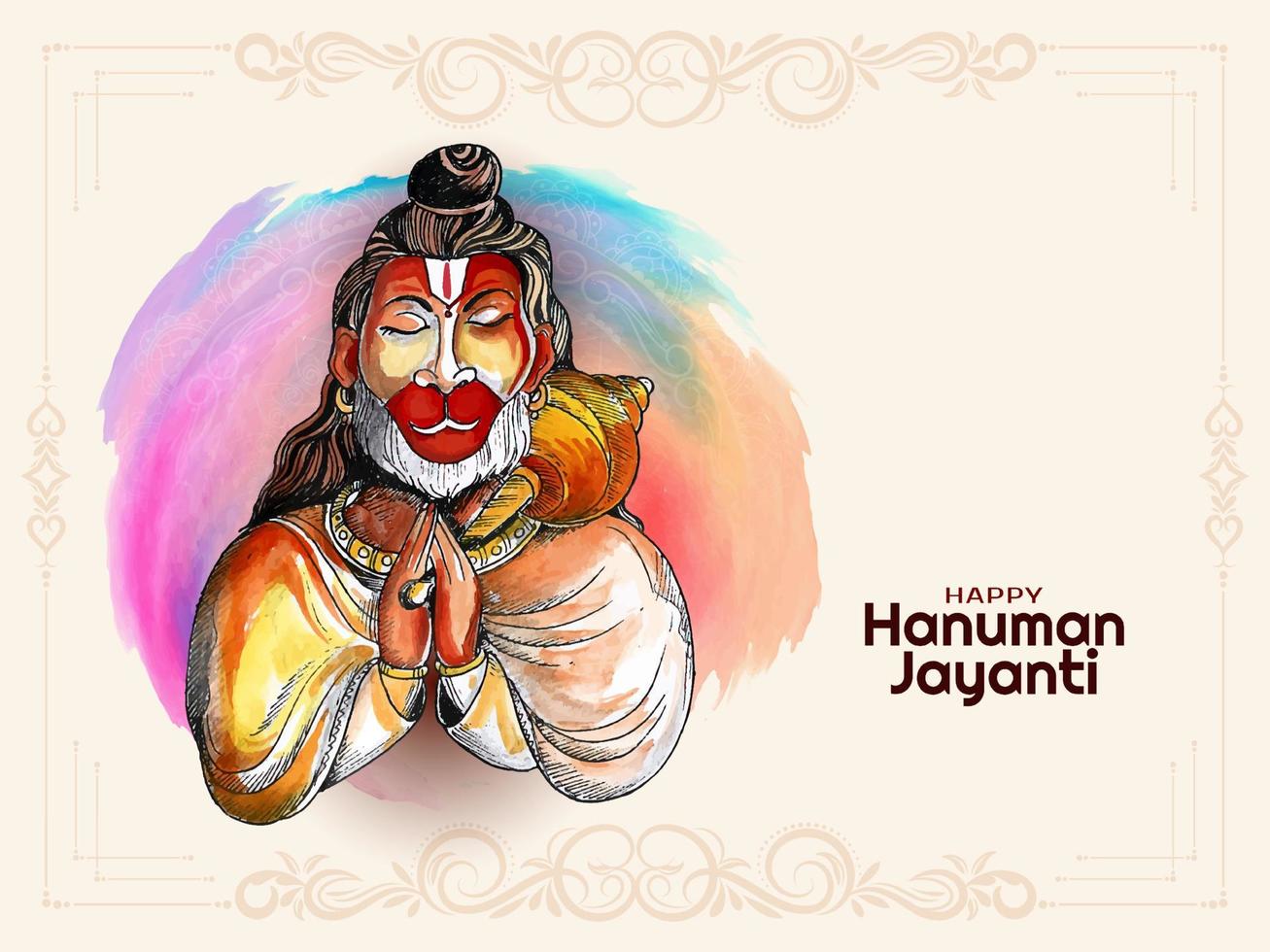 Beautiful Happy Hanuman Jayanti Indian mythological festival card vector