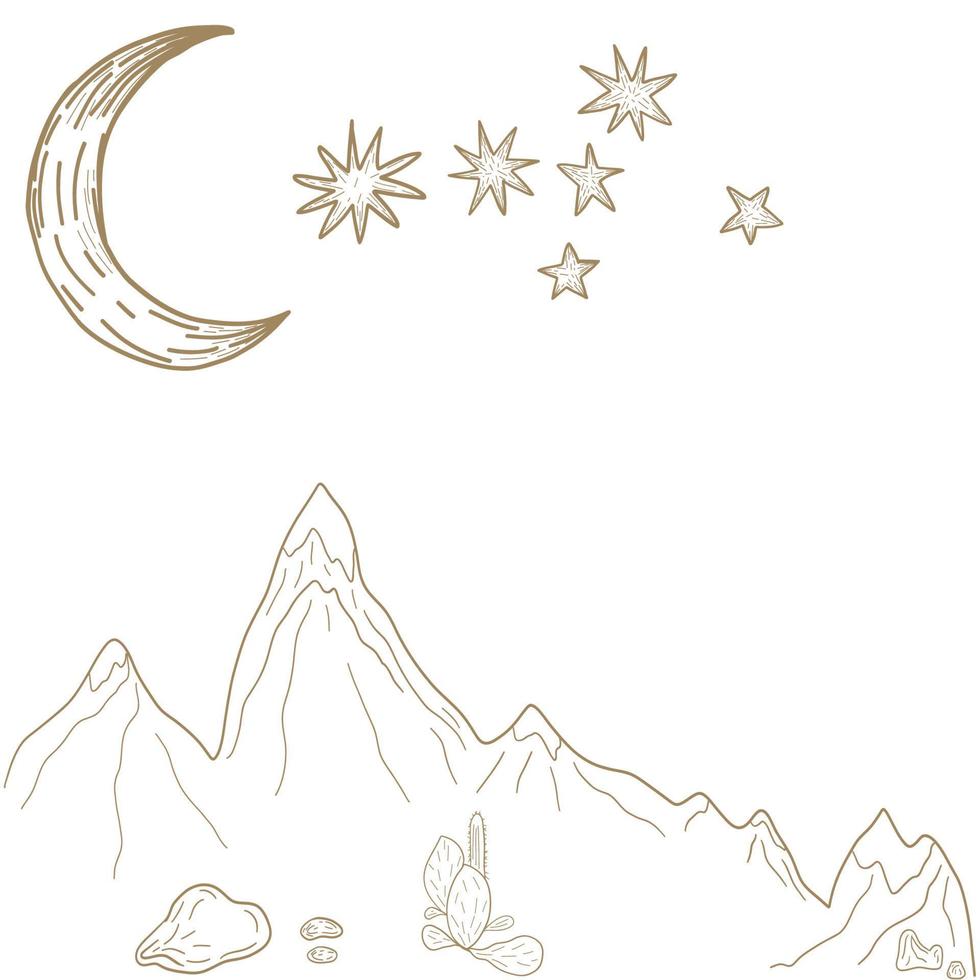 occidental montaña ver Luna estrellas lino Arte vector