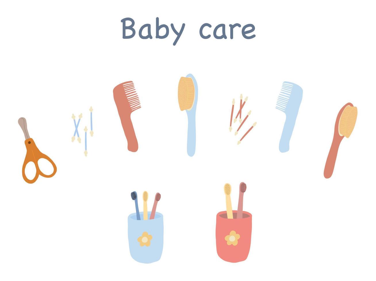 Baby care set with brushes pink and blue vector