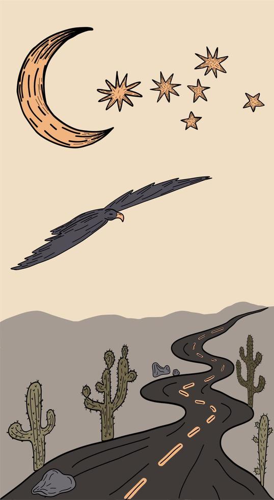 Western vibes cactus and eagle card vector
