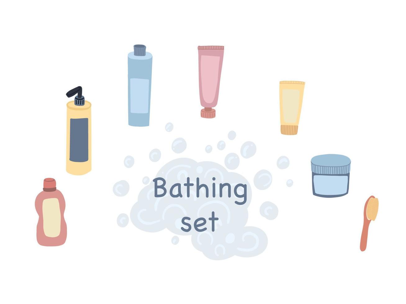 Bathing tubes creams shampooing set hand drawn vector
