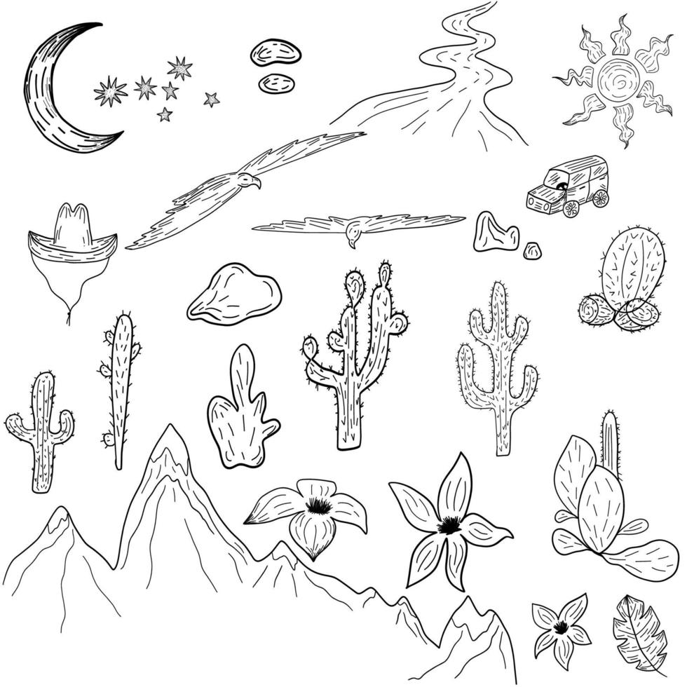 Arizona desert vibes cactuses moon sun stars mountain vector