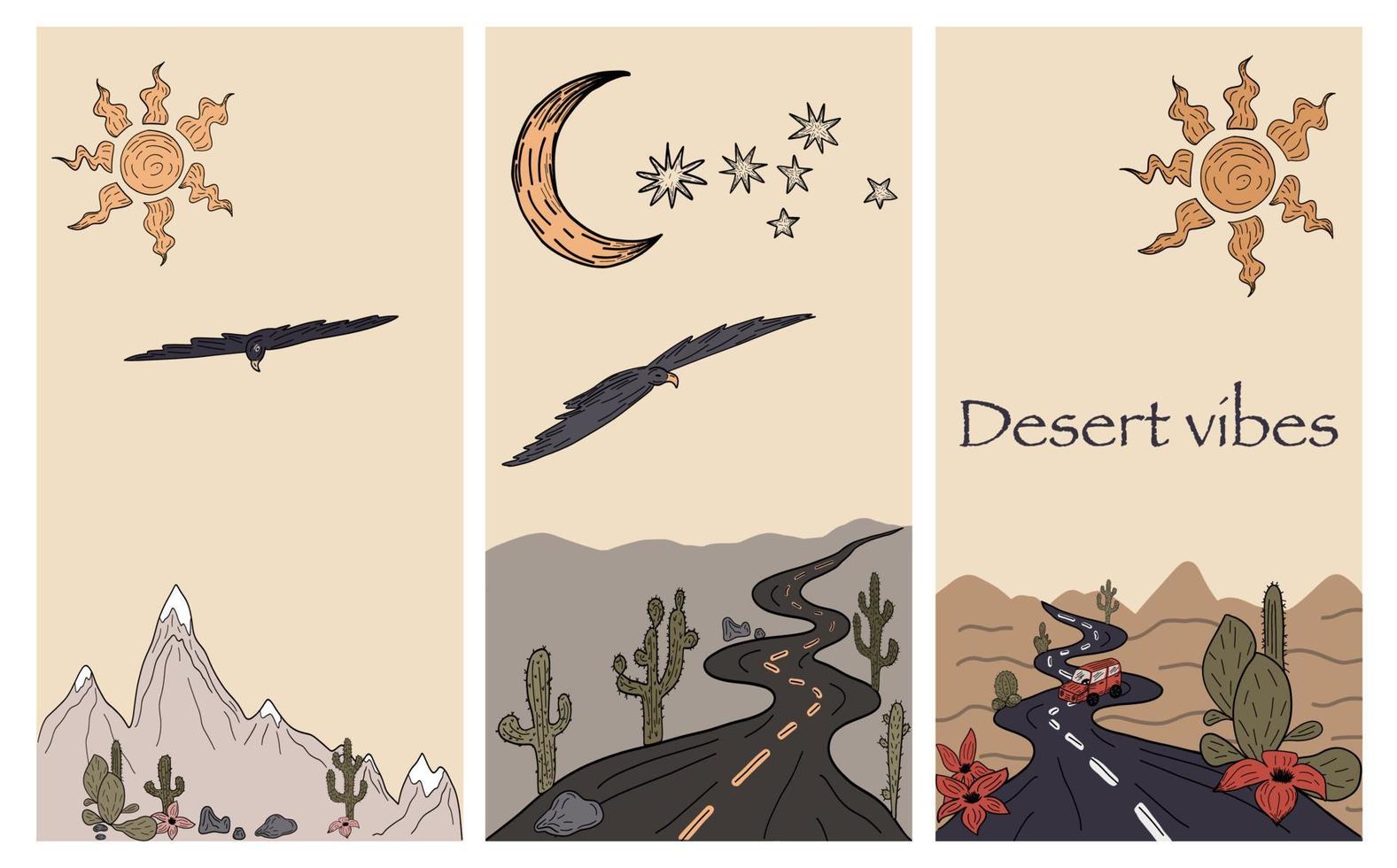 Set of three cards Arizona desert vibes vector