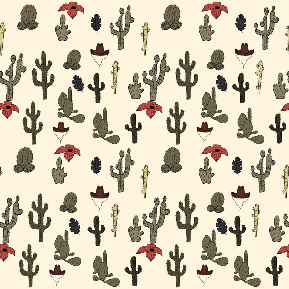 Western vibes pattern with cactus and flowers vector