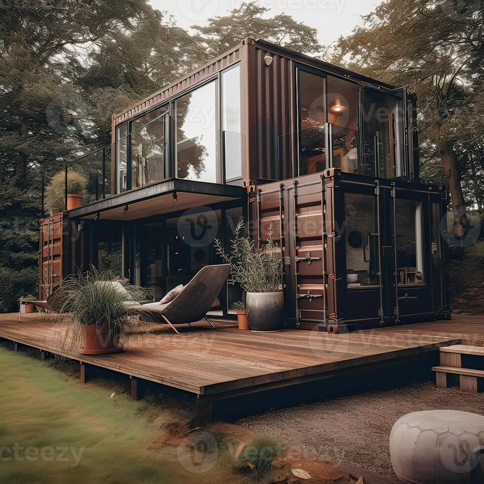 Modern Metal Building Made From Shipping Containers And In Forest And modern-metal-building-made-from-shipping-containers-and-in-forest-and