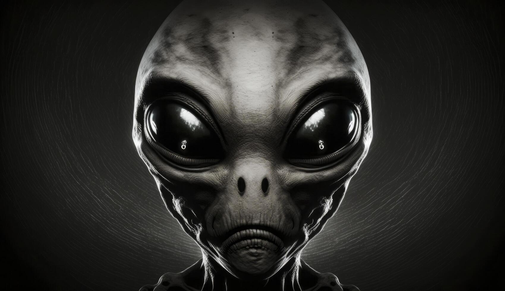 Alien humanoid portait on dark background. Invasion of extraterrestrial. Alien abduction. Created with photo