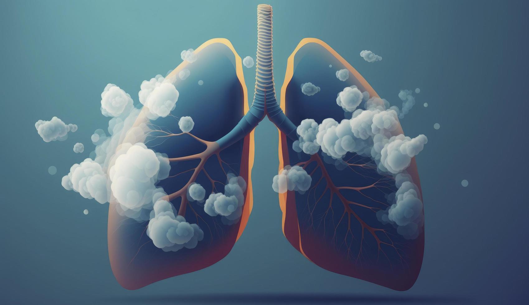 Lung disease frome smoking , air pollution on blue background, Generate Ai photo