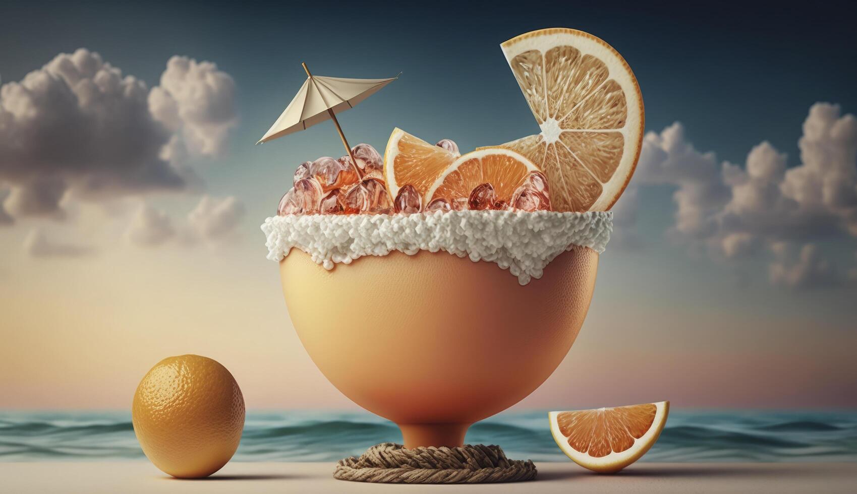 pomelo verano cóctel en mar , generativo ai foto