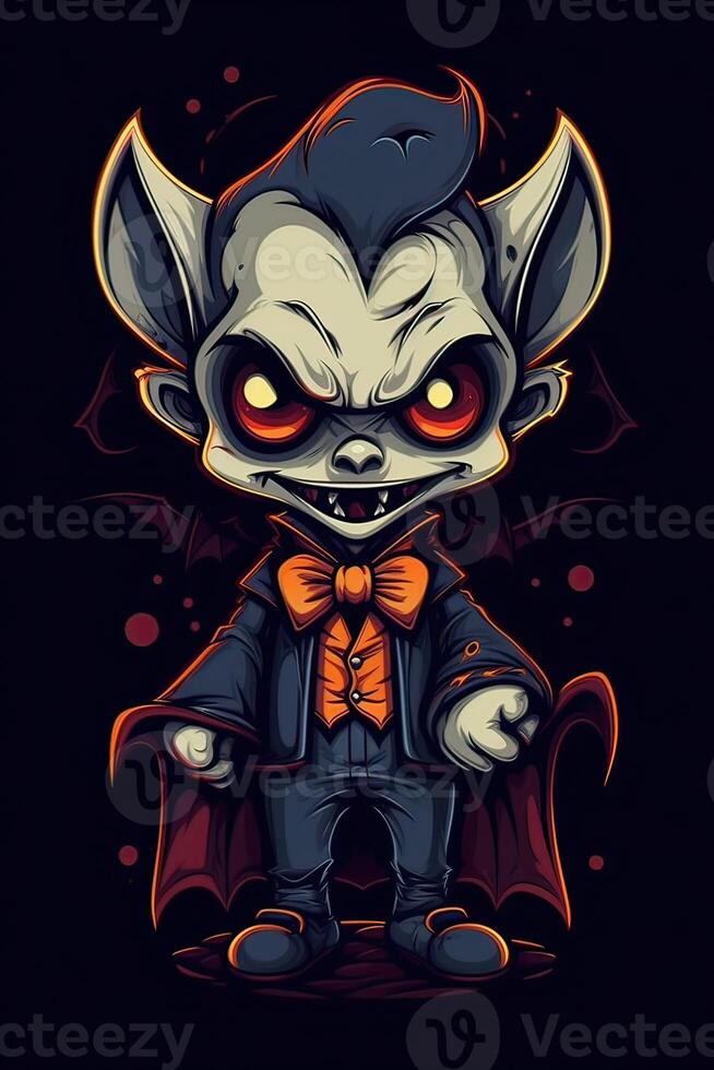 cute cartoon vampire Halloween. Happy Halloween. Count Dracula wearing black and red cape. Cute cartoon vampire character. can be used for t-shirt graphics, print. Vector illustration. . photo