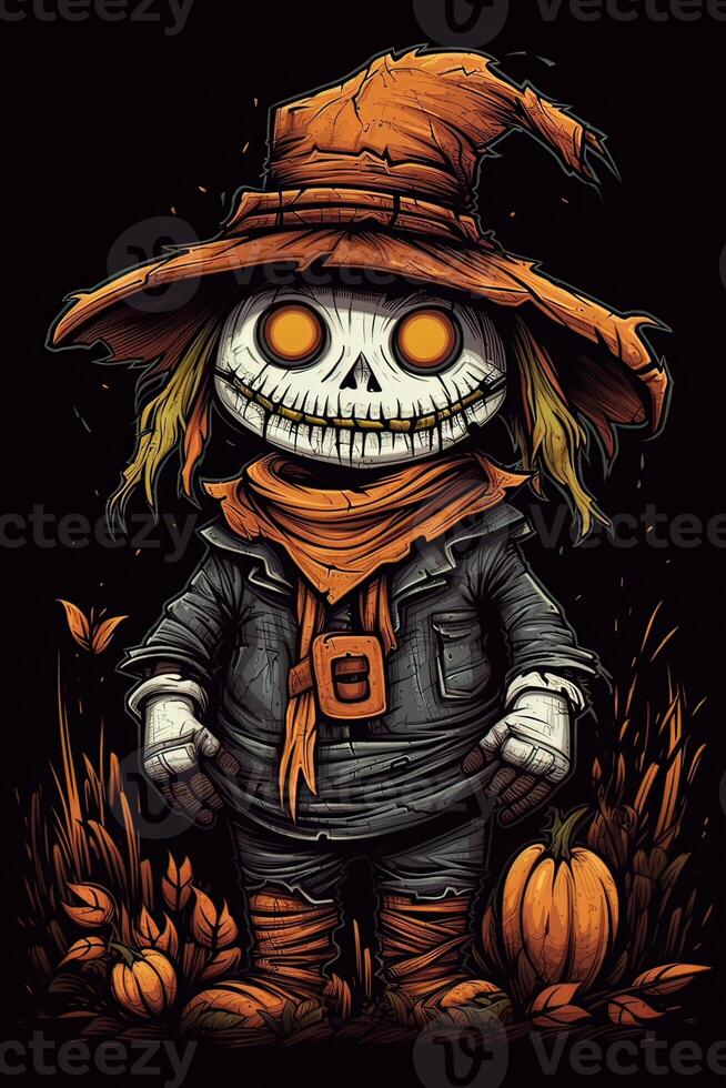 cute cartoon scarecrow Halloween. Illustration of a Scarecrow. can be used for t-shirt graphics, print. Vector illustration. . photo