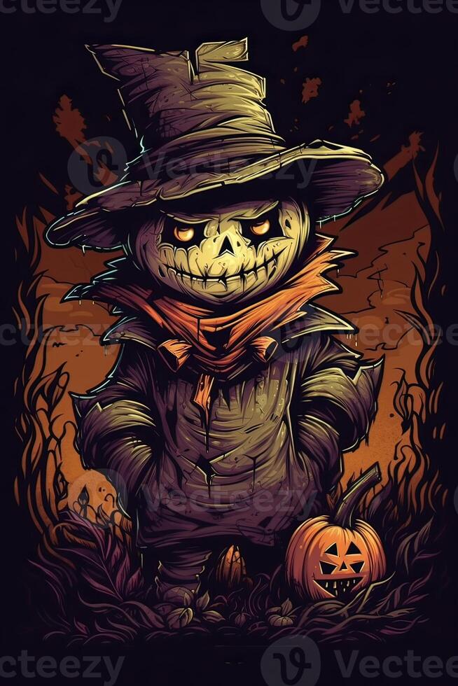 cute cartoon scarecrow Halloween. Illustration of a Scarecrow. can be used for t-shirt graphics, print. Vector illustration. . photo