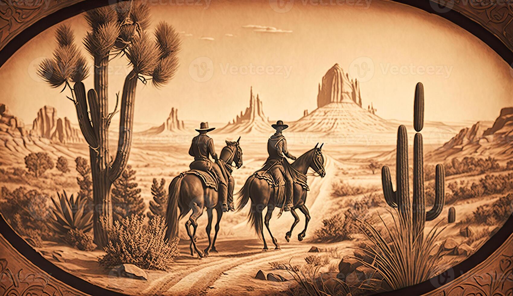 . . Native american western scene background with cowboy wigwam desrt and rocks. Can be used for home decoration. Wild west. Graphic Art photo
