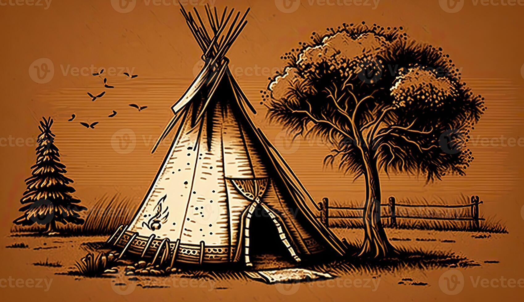 . . Native american tent wigwam house. Can be used for home decoration. Wild west. Graphic Art photo